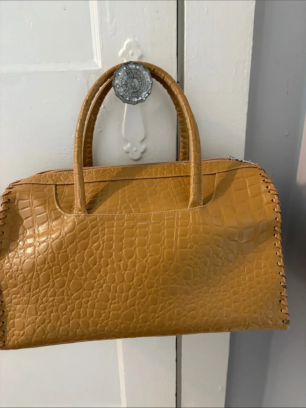 Bijoux Terner Croc-Embossed Satchel in Tan Brown